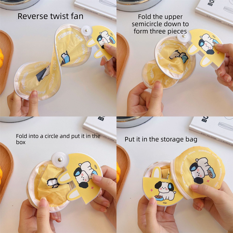 5 Pack Blue Beach puppy Cute Cartoon Folding Hand Fans Portable Mini Circular Fans 20x24cm for Aussie Summer Outdoor Travel with Matching Storage Pouches for Kids and Adults - Image 2