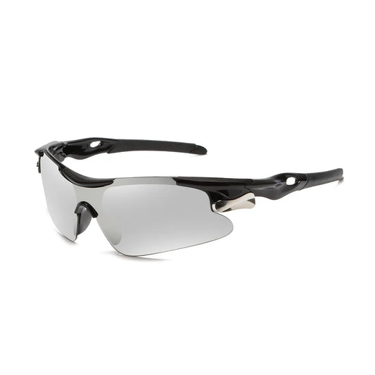 2-PCS Bright black frame with white mercury Men's Sports Cycling Sunglasses Windproof PC Frame Wrap Around Design for Riding Fishing Running Reliable Outdoor Protection Australian Style