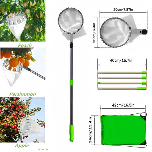 Green Telescopic Fruit Picker Tool with Stainless Steel Extension Pole Carbon Steel Head and Large Bag for Apples Peaches Oranges Australian Home Orchards(3.2m) - Image 2