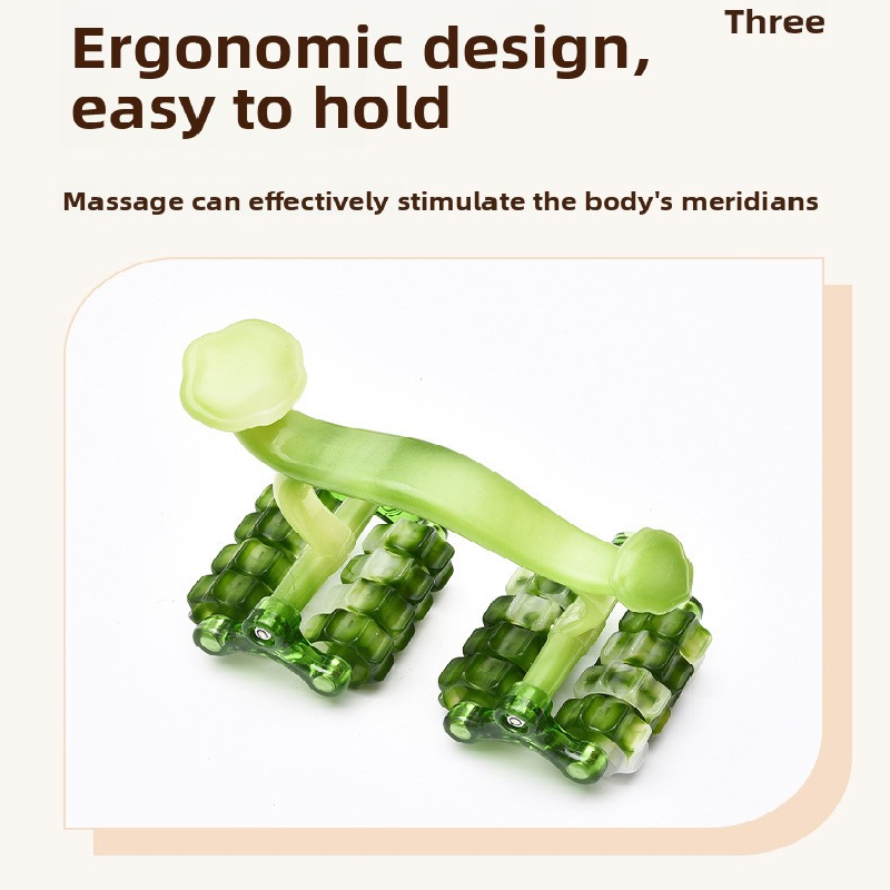 2-Pcs Green Manual Roller Massager Handheld Full Body Relaxation Tool for Back Waist Legs Moon Car Design Ergonomic Deep Tissue Massage for Australian Homes - Image 2