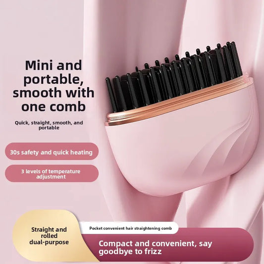 Pink Wireless Hair Straightener Brush Cordless Portable Straightening Comb Type-C Rechargeable with 3 Temp Settings Anti-Scald Styler for Travel Australian Home - Image 4