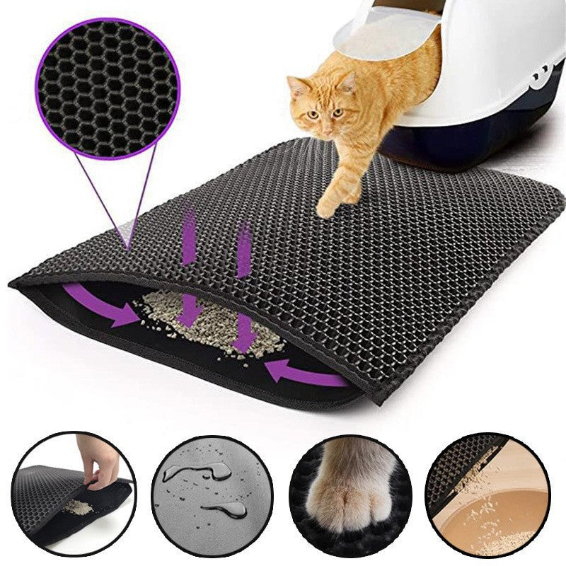 2-PCS Green Double Layer Cat Litter Mat Honeycomb Design Waterproof EVA Trapping Mat for Litter Box Tracking Control 40x50cm Easy Clean Australian Pet Supplies - Image 2