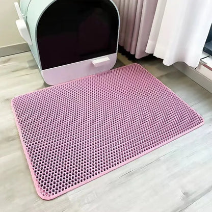 2-PCS Pink Double Layer Cat Litter Mat Honeycomb Design Waterproof EVA Trapping Mat for Litter Box Tracking Control 40x50cm Easy Clean Australian Pet Supplies
