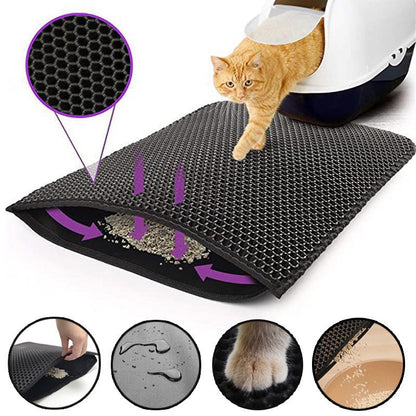 2-PCS Pink Double Layer Cat Litter Mat Honeycomb Design Waterproof EVA Trapping Mat for Litter Box Tracking Control 40x50cm Easy Clean Australian Pet Supplies - Image 2