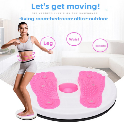 Pink Magnetic Waist Twisting Disc with Resistance Bands Portable Fitness Board for Home Office Core Training 27.5cm Large Diameter - Image 2