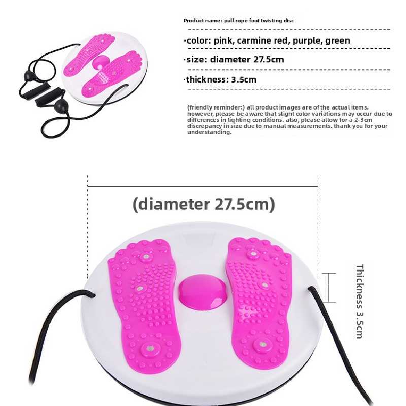 Pink Magnetic Waist Twisting Disc with Resistance Bands Portable Fitness Board for Home Office Core Training 27.5cm Large Diameter - Image 4