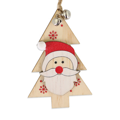 5 SET Rustic Wooden Christmas Hanging Ornaments with Bells - Santa, Reindeer, Tree & More (5 Designs) - Image 6