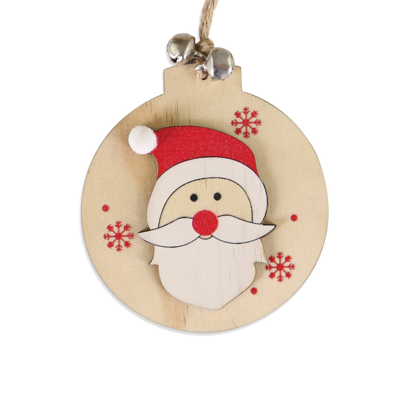 5 SET Rustic Wooden Christmas Hanging Ornaments with Bells - Santa, Reindeer, Tree & More (5 Designs) - Image 7