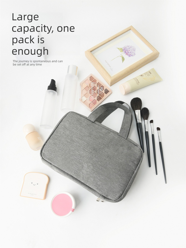 Gray Waterproof 4-Fold Hanging Toiletry Bag with Wet/Dry Separation for Australian Travel & Cosmetics - Image 2