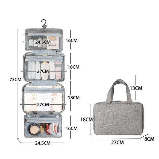 Gray Waterproof 4-Fold Hanging Toiletry Bag with Wet/Dry Separation for Australian Travel & Cosmetics - Image 3