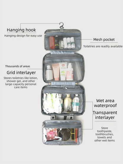 Black Waterproof 4-Fold Hanging Toiletry Bag with Wet/Dry Separation for Australian Travel & Cosmetics - Image 3