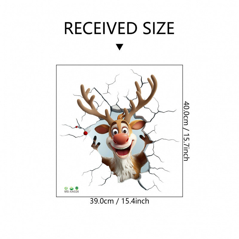 10 PCS Creative 3D Reindeer Peeking Through Wall Christmas PVC Wall Decal for Australian Homes - Image 2