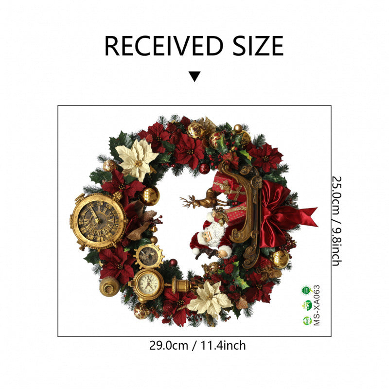 10 PCS Festive Christmas Wreath PVC Wall Sticker with Santa, Reindeer & Clocks for Australian Decor - Image 2