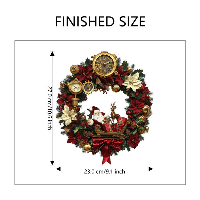 10 PCS Festive Christmas Wreath PVC Wall Sticker with Santa, Reindeer & Clocks for Australian Decor - Image 3