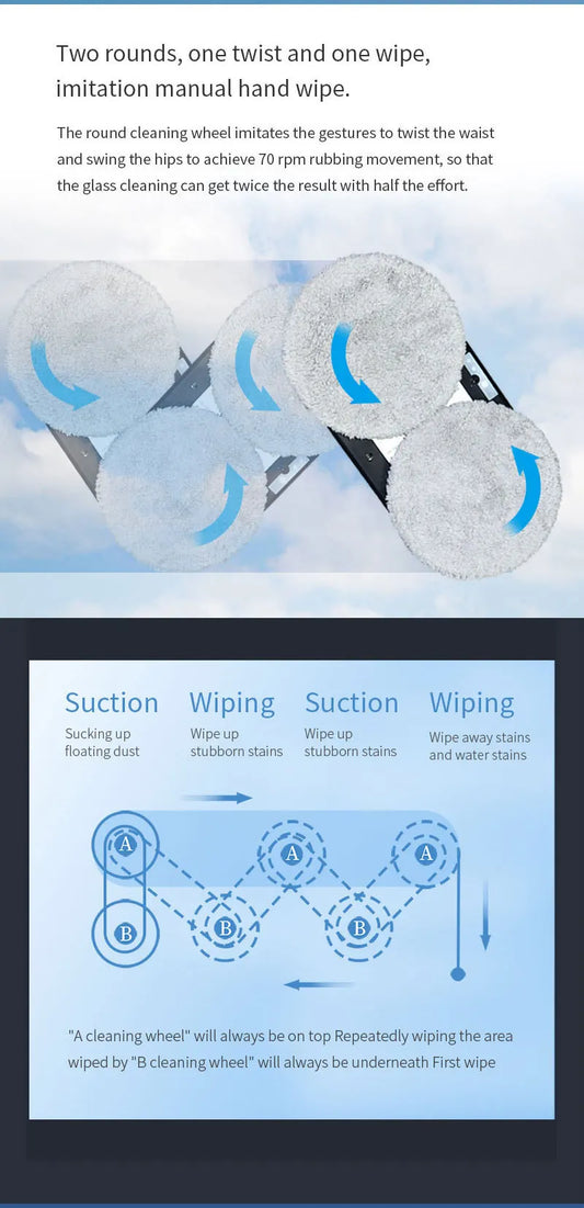 Smart Robot Window Cleaner - Automatic Glass Cleaning Washer with Remote Control - 2800Pa Suction & UPS Safety System - Includes 10 Microfibre Pads - Image 5