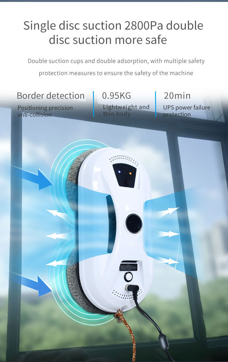 Smart Robot Window Cleaner - Automatic Glass Cleaning Washer with Remote Control - 2800Pa Suction & UPS Safety System - Includes 10 Microfibre Pads - Image 8