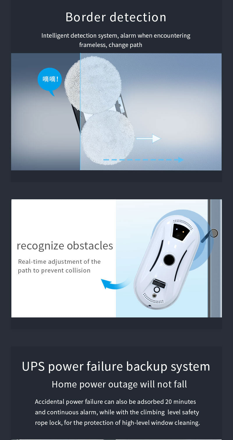 Smart Robot Window Cleaner - Automatic Glass Cleaning Washer with Remote Control - 2800Pa Suction & UPS Safety System - Includes 10 Microfibre Pads - Image 9