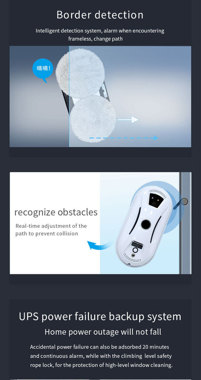 Smart Robot Window Cleaner - Automatic Glass Cleaning Washer with Remote Control - 2800Pa Suction & UPS Safety System - Includes 10 Microfibre Pads - Image 9