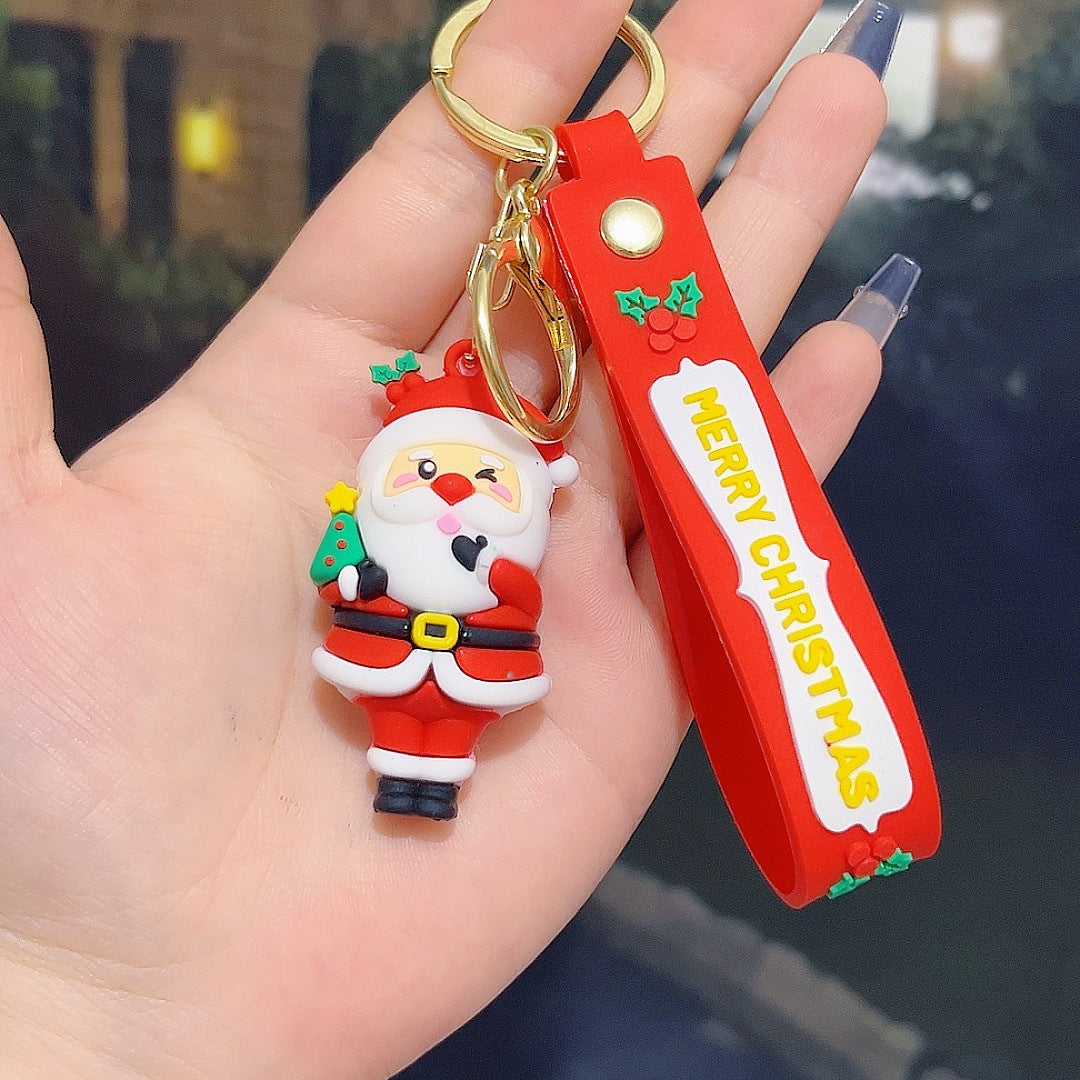 6PCS Christmas Silicone Keychain Cute Santa Snowman Bag Charm Festive Keyring for Kris Kringle Gifts - Image 2