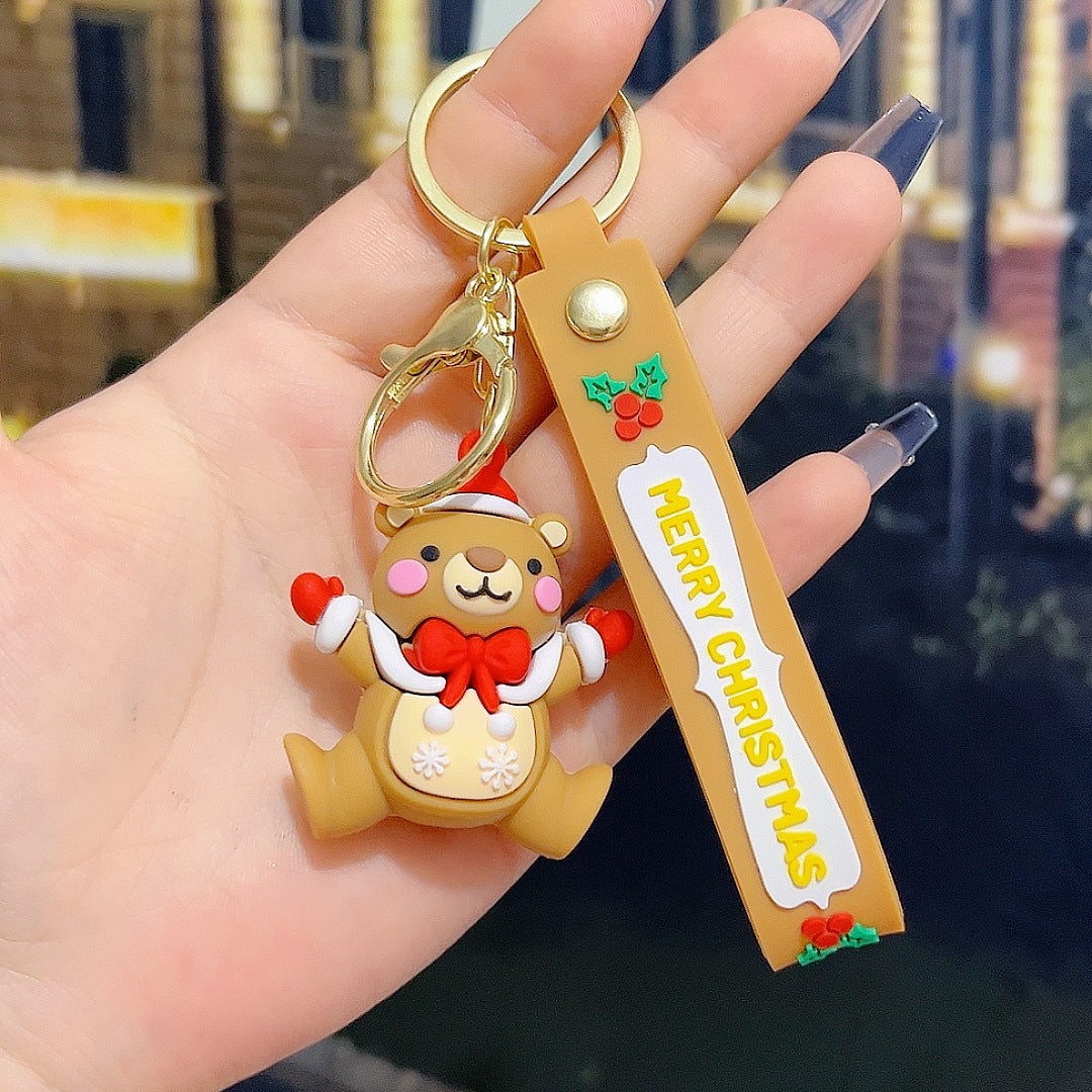 5 PCS Christmas Silicone Keychain Cute 3D Reindeer Penguin Tree Designs Bag Charm Keyring  - Image 4