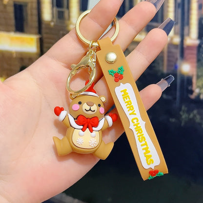 5 PCS Christmas Silicone Keychain Cute 3D Reindeer Penguin Tree Designs Bag Charm Keyring  - Image 4
