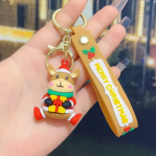 5 PCS Christmas Silicone Keychain Cute 3D Reindeer Penguin Tree Designs Bag Charm Keyring  - Image 5