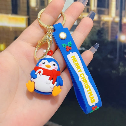 5 PCS Christmas Silicone Keychain Cute 3D Reindeer Penguin Tree Designs Bag Charm Keyring  - Image 6