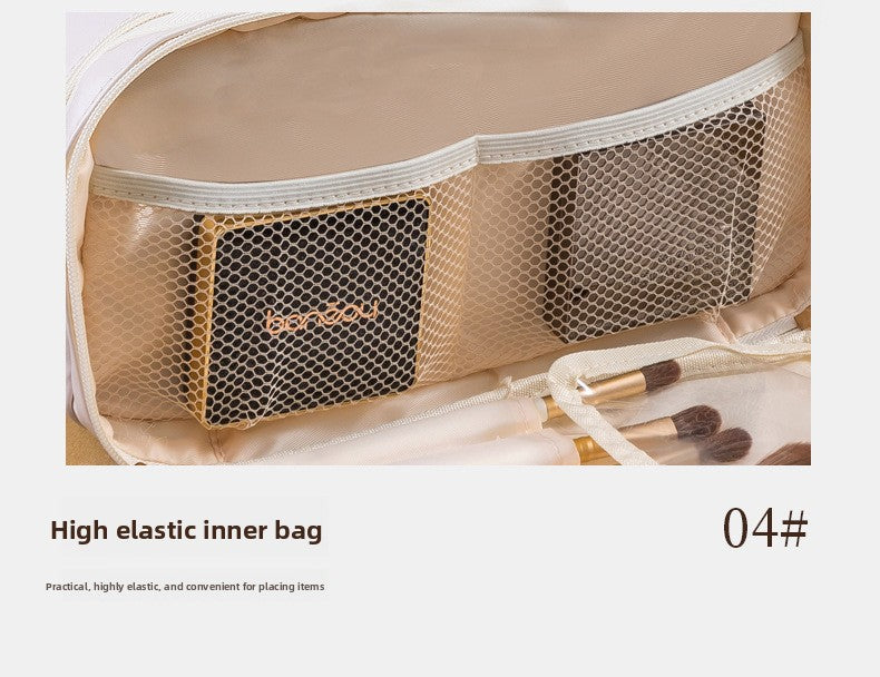 Brown Large Capacity PU Leather Makeup Bag Dual Zipper Cosmetic Case Waterproof Travel Toiletry Organiser with Brush Compartment - Image 7