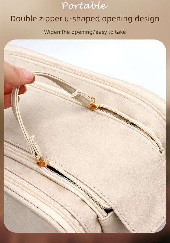 Luxury Camel Colour Large Capacity Makeup Bag – 3-Layer Double Zipper Travel Toiletry Organizer with Waterproof TPU Brush Holders - Image 5