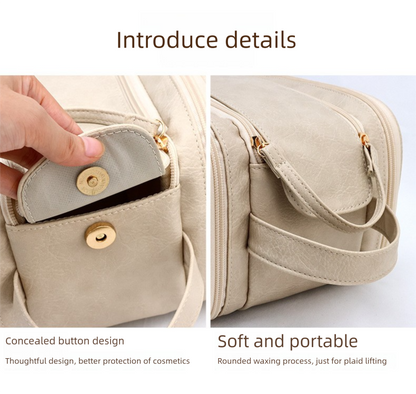 Luxury Camel Colour Large Capacity Makeup Bag – 3-Layer Double Zipper Travel Toiletry Organizer with Waterproof TPU Brush Holders - Image 7