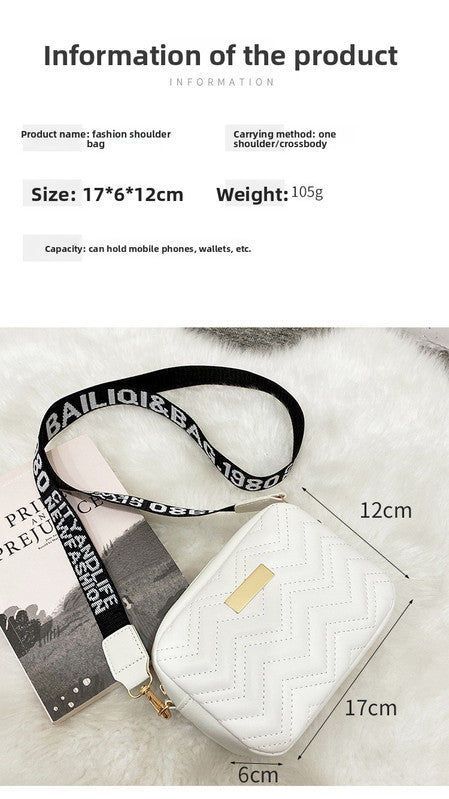 Women's Black Quilted Crossbody Bag Small PU Leather Shoulder Purse with Wide Patterned Strap Ideal for Travel and Daily Use - Image 3