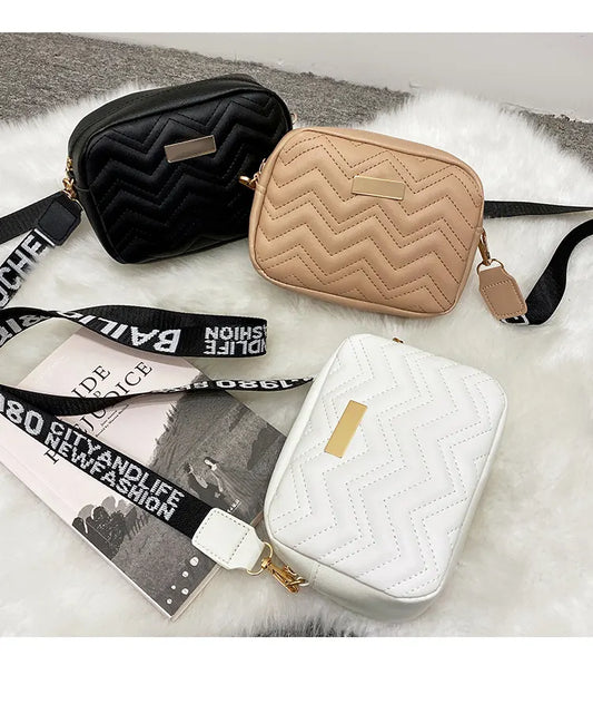 Women's khaki Quilted Crossbody Bag Small PU Leather Shoulder Purse with Wide Patterned Strap Ideal for Travel and Daily Use - Image 2