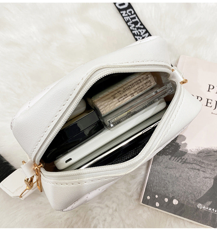 Women's White Quilted Crossbody Bag Small PU Leather Shoulder Purse with Wide Patterned Strap Ideal for Travel and Daily Use - Image 4