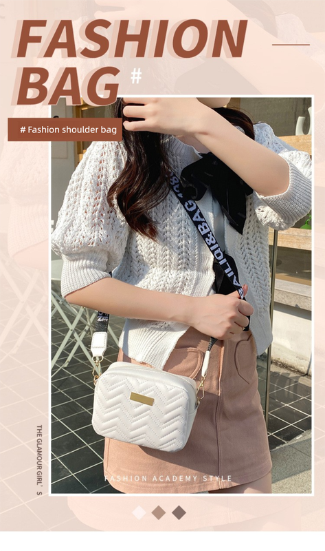 Women's White Quilted Crossbody Bag Small PU Leather Shoulder Purse with Wide Patterned Strap Ideal for Travel and Daily Use - Image 5