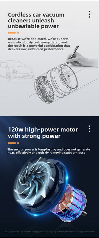 2-in-1 Cordless Handheld Car Vacuum Cleaner 120W High Power Suction and Blower Portable Mini Duster for Auto and Home Blue - Image 3