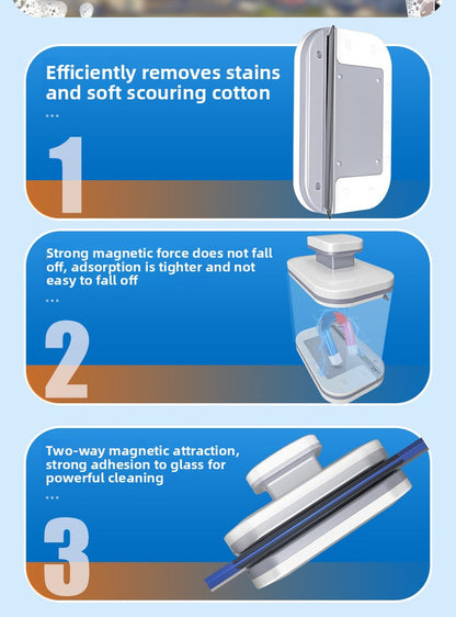 Magnetic Double Sided Window Cleaner for 15-26mm Double Glazed Glass High Rise Safety Wiper Tool White - Image 4