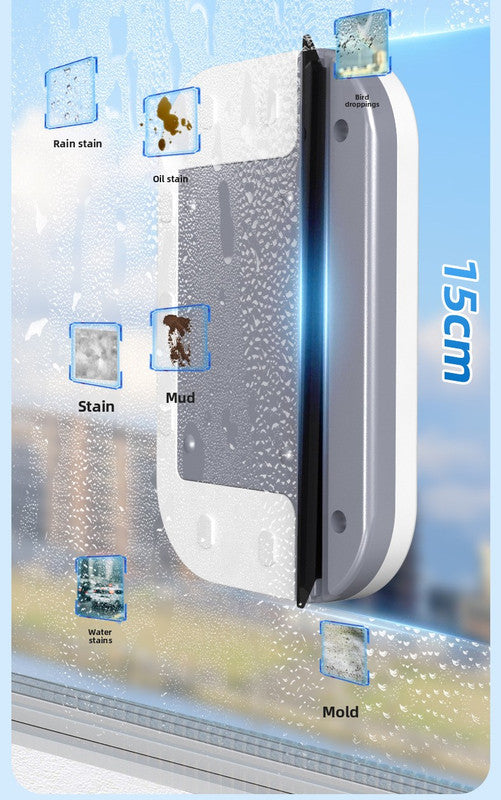 Magnetic Double Sided Window Cleaner for 18-30mm Double Glazed Glass High Rise Safety Wiper Tool White - Image 5