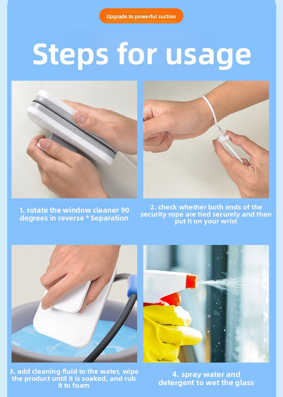 Magnetic Double Sided Window Cleaner for 18-30mm Double Glazed Glass High Rise Safety Wiper Tool White - Image 8
