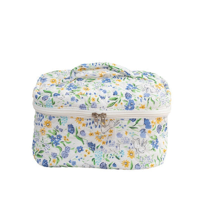3SET Quilted Floral Makeup Bag Collection Cute Rabbit Pattern Cosmetic Pouch &Travel Toiletry Organizer & Pencil Case for School and Home - Image 2