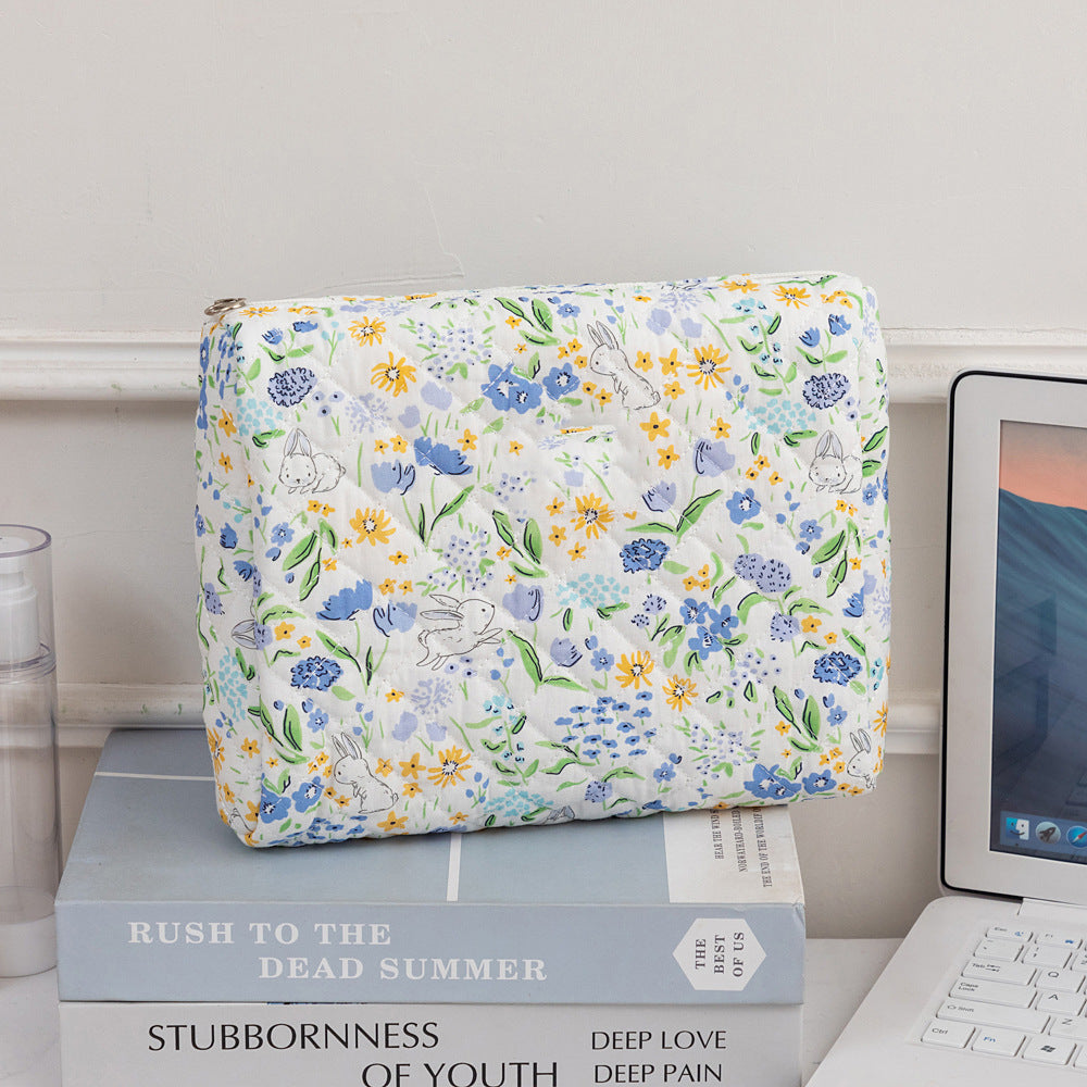 3SET Quilted Floral Makeup Bag Collection Cute Rabbit Pattern Cosmetic Pouch &Travel Toiletry Organizer & Pencil Case for School and Home - Image 3