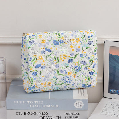 3SET Quilted Floral Makeup Bag Collection Cute Rabbit Pattern Cosmetic Pouch &Travel Toiletry Organizer & Pencil Case for School and Home - Image 3