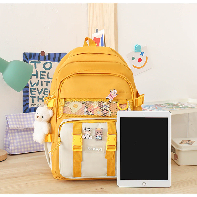 5 Piece Aesthetic School Backpack Set Yellow Oxford Fabric Fits 14 Inch Laptop  - Image 2