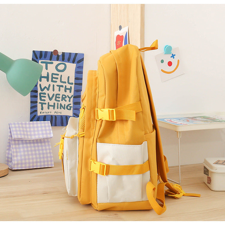 5 Piece Aesthetic School Backpack Set Yellow Oxford Fabric Fits 14 Inch Laptop  - Image 3