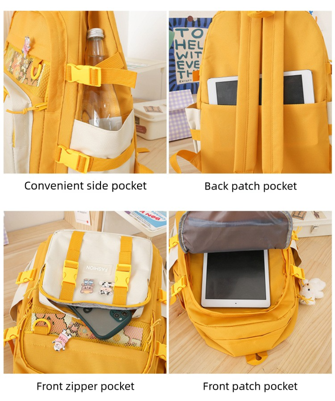 5 Piece Aesthetic School Backpack Set Black Oxford Fabric Fits 14 Inch Laptop  - Image 6