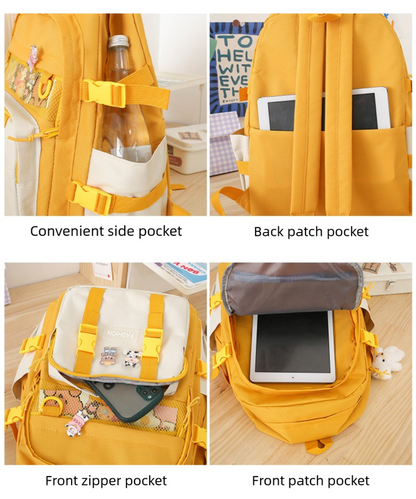 5 Piece Aesthetic School Backpack Set Black Oxford Fabric Fits 14 Inch Laptop  - Image 6
