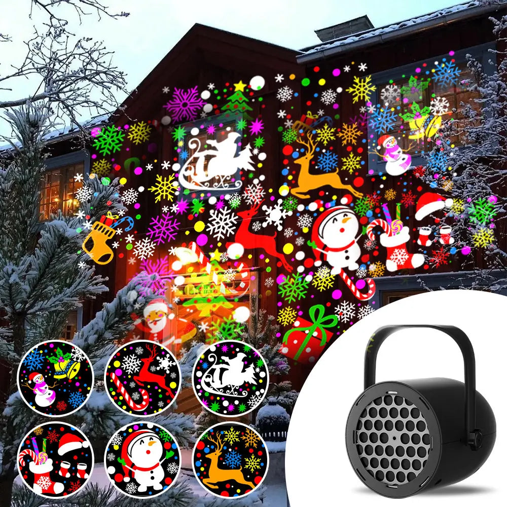 Black Christmas LED Projector Light Portable USB Holiday Atmosphere Lamp with 360 Degree Rotating Stand for Indoor Home and Party Decoration Santa Snowman Patterns