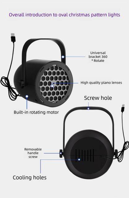 Black Christmas LED Projector Light Portable USB Holiday Atmosphere Lamp with 360 Degree Rotating Stand for Indoor Home and Party Decoration Santa Snowman Patterns - Image 2