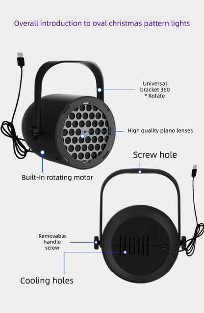 Black Christmas LED Projector Light Portable USB Holiday Atmosphere Lamp with 360 Degree Rotating Stand for Indoor Home and Party Decoration Santa Snowman Patterns - Image 2
