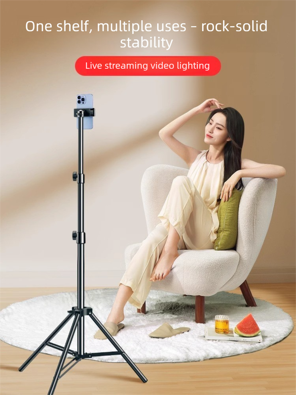 2.4m Black Tripod Stand with Phone Holder Adjustable Floor Stand for Live Streaming Vlogging Overhead Video Recording Makeup Kit with Carry Bag - Image 3