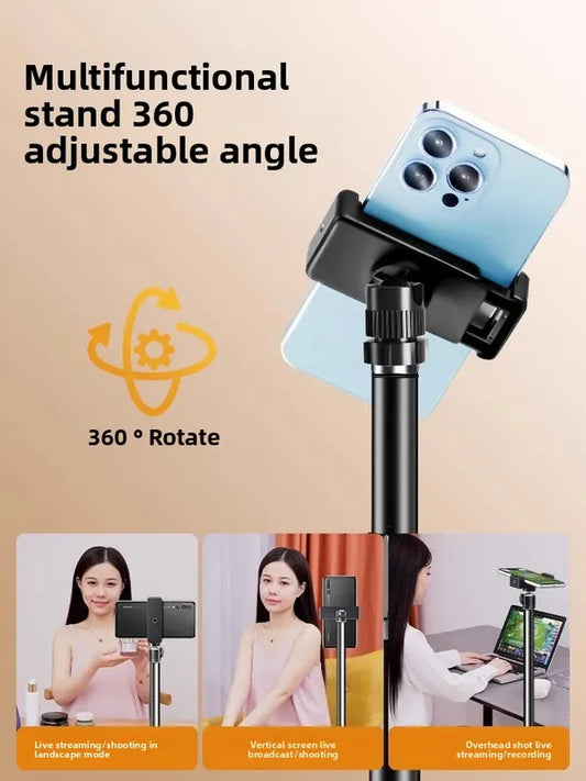 2.4m Black Tripod Stand with Phone Holder Adjustable Floor Stand for Live Streaming Vlogging Overhead Video Recording Makeup Kit with Carry Bag - Image 6